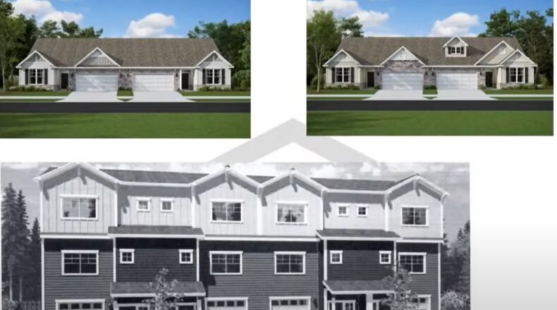 Duplexes and townhome renderings that Oberer presented at a Nov. 9 Yellow Springs Planning Commission meeting. Contributed.