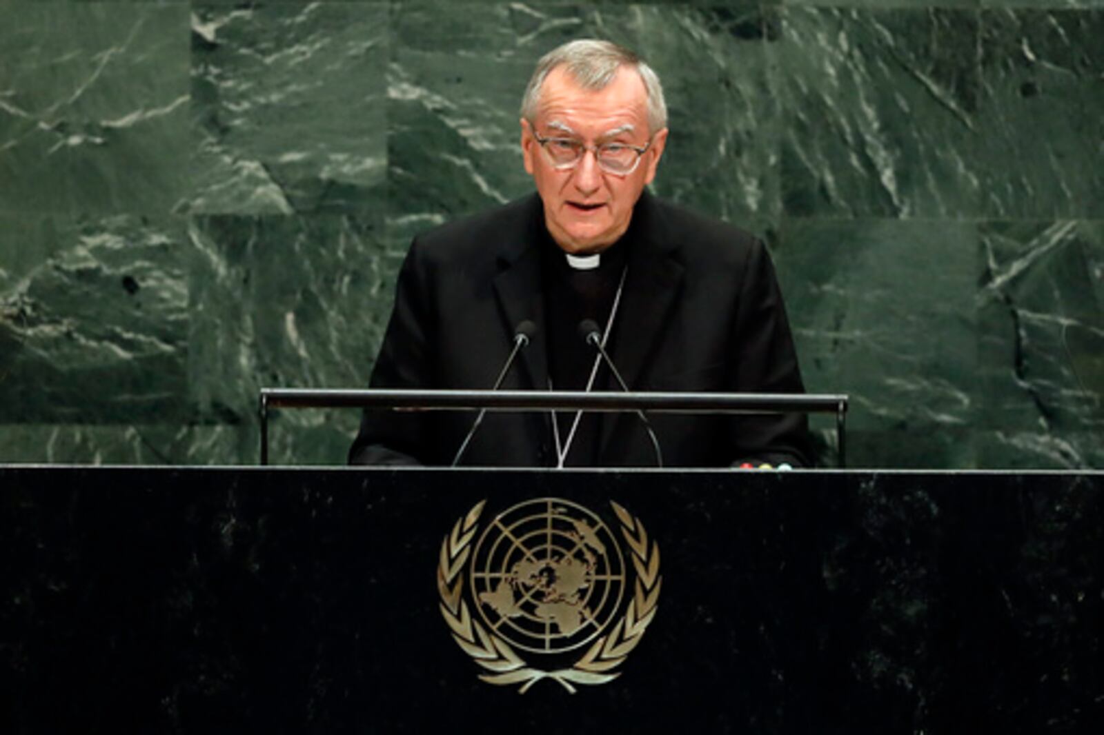 FILE - Cardinal Pietro Parolin, Secretary of State of the Holy See, addresses the 74th session of the United Nations General Assembly, Saturday, Sept. 28, 2019. Parolin has been Francis’ secretary of state since 2014. (AP Photo/Richard Drew, File)