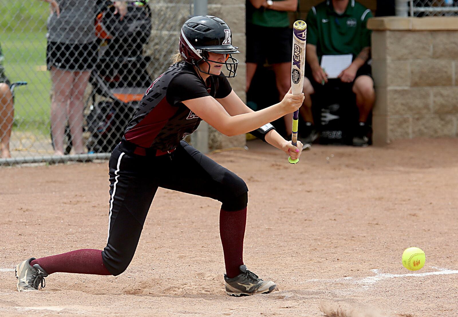 Lebanon’s Alex Gibson lays down a sacrifice bunt against Mason during Sunday’s Division I regional final at Kings. CONTRIBUTED PHOTO BY E.L. HUBBARD