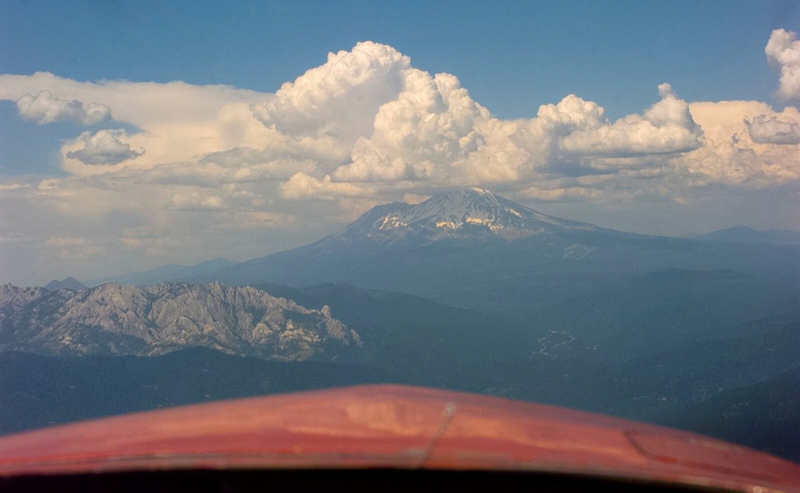 Mount Shasta through the airplane canopy in northern California - 1997