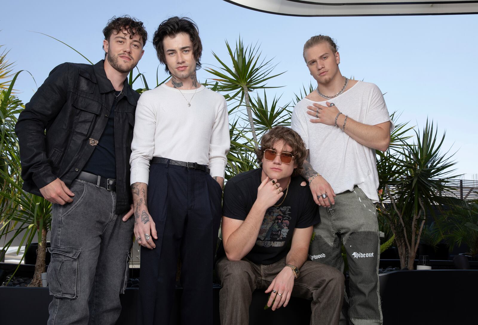 Zachary Newbould, from left, Conor Smith, Mason Watts and Shane Appell of Midnight Til Morning pose for a portrait to promote "Building the Band" on Wednesday, July 16, 2025, in Los Angeles. (Photo by Rebecca Cabage/Invision/AP)