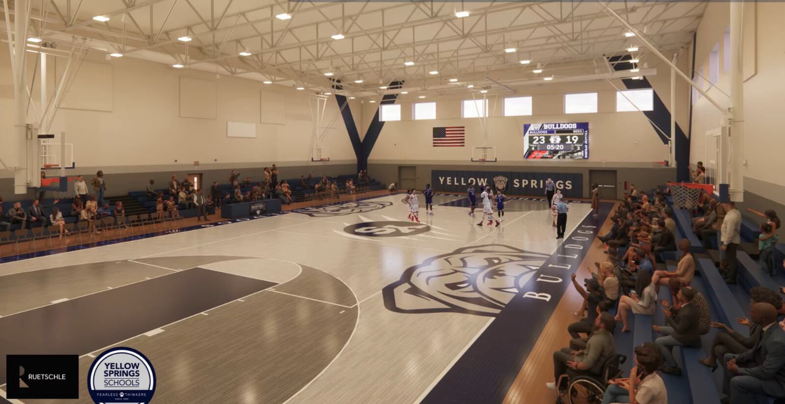 An architectural rendering of the planned new gym at Yellow Springs High School. CONTRIBUTED