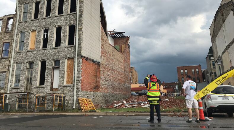 Partial roof collapse in downtown Sandusky on Thursday night. (Courtesy/Chad Whaley@LakeErieSurfer)