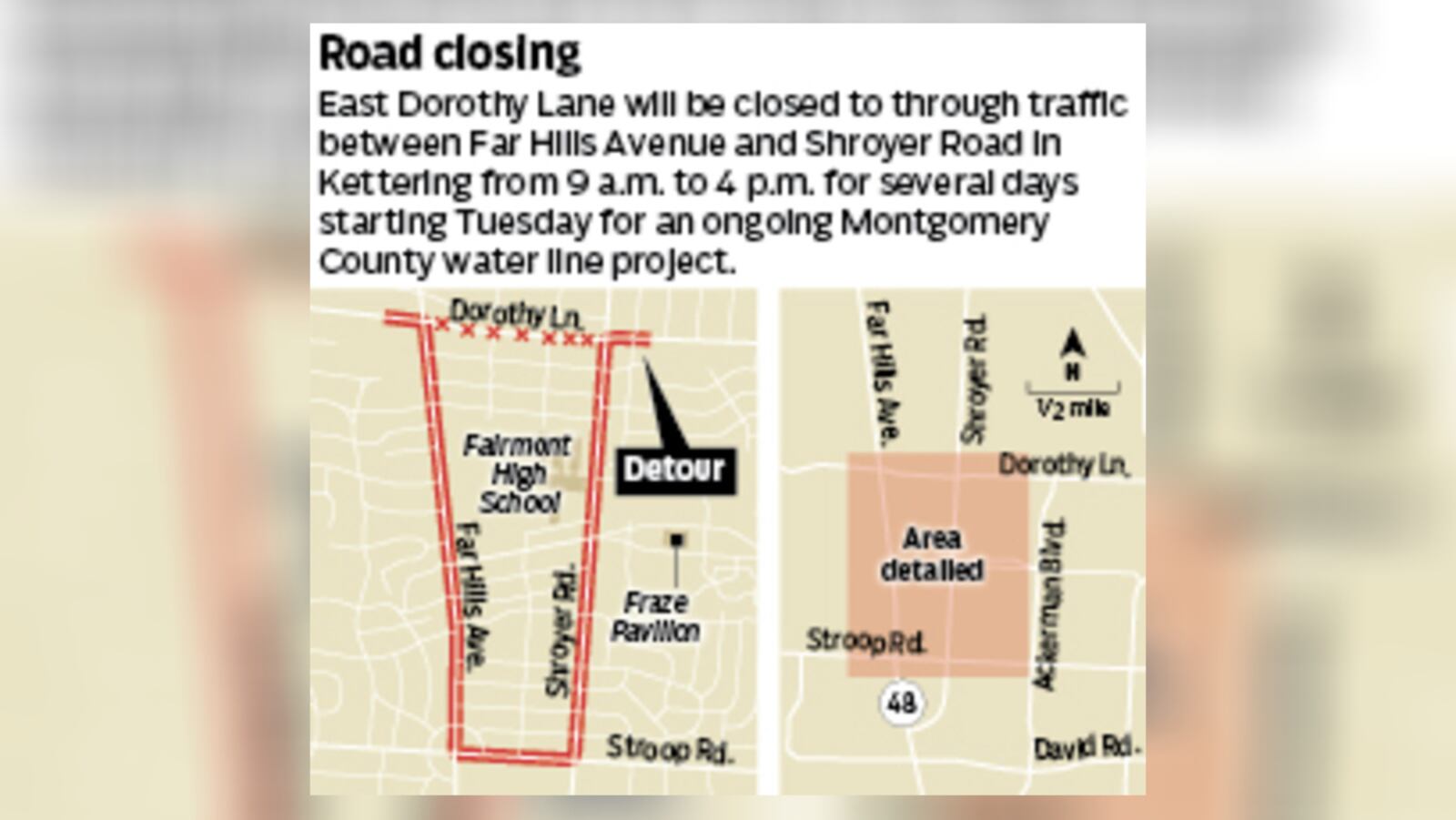A section of one of Kettering’s main thoroughfares will be closed to through traffic for several hours each day starting Tuesday. STAFF