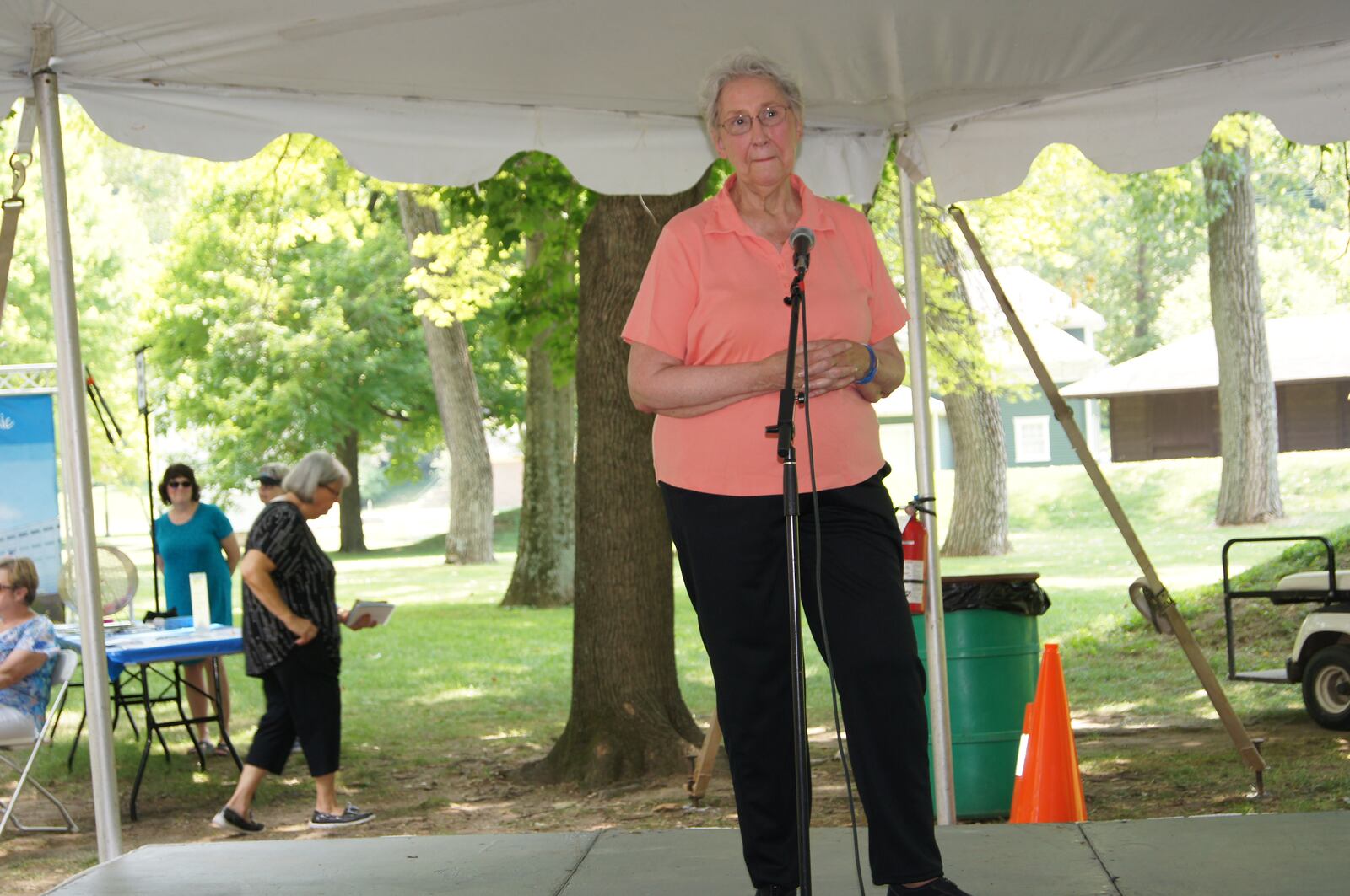 Sister Carol Bauer addresses employees at the family picnic. CONTRIBUTED