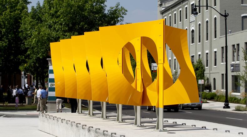 “Fluid Dynamics” is located at the intersection of St. Clair Street, East Fifth Street and Patterson Boulevard in downtown Dayton.