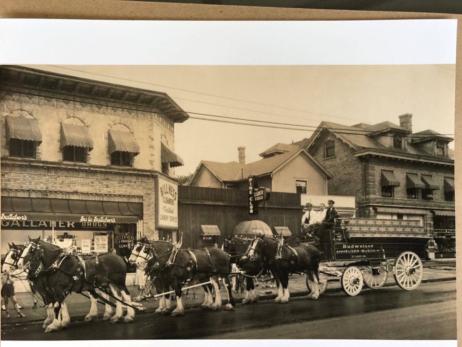 The Budweiser Clydesdales make a stop at The Pine Club in 1948. Photo courtesy of David Hulme