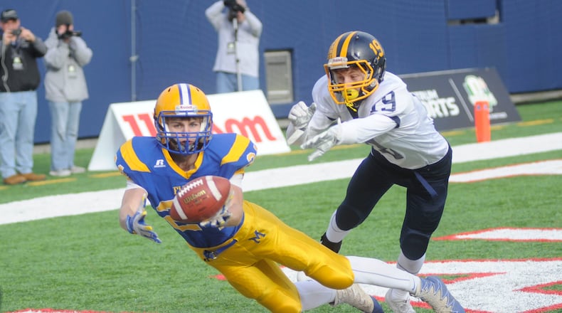 Flyers receiver Nick Tangeman had two TD catches. Marion Local defeated Kirtland 34-11 to win a D-VI high school football state title at Canton on Saturday, Dec. 2, 2017. MARC PENDLETON / STAFF