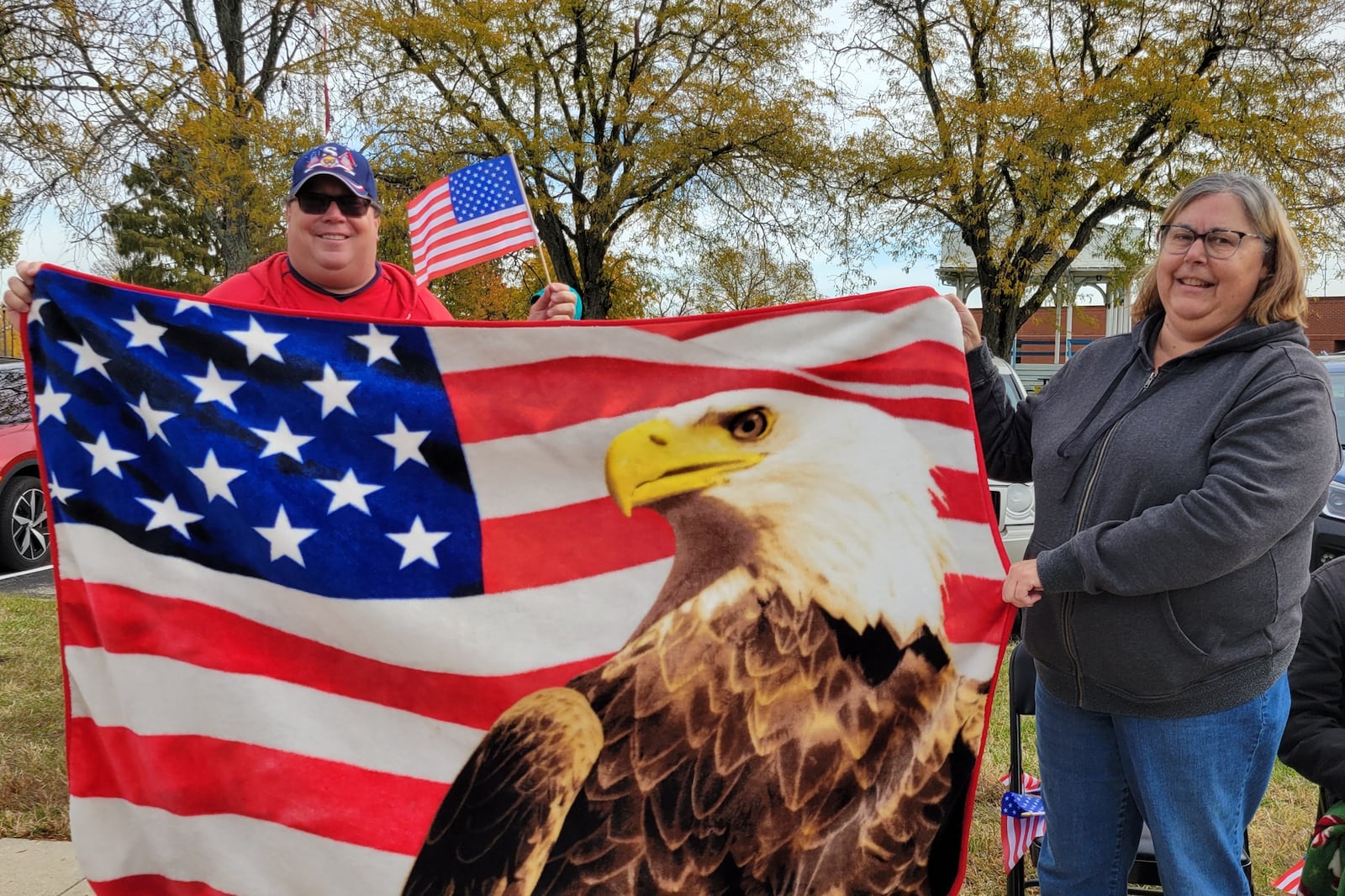 Spectators show off their pride in the USA at the Dayton VA Veterans Day Parade, Nov. 8, 2025. LONDON BISHOP/STAFF
