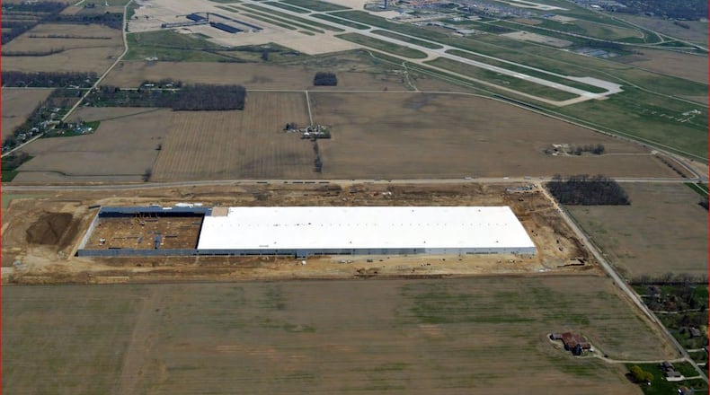 The Procter & Gamble distribution center site in Union, just as construction started in 2013. A Dayton International Airport runway is at the top of the photo. City of Union photo
