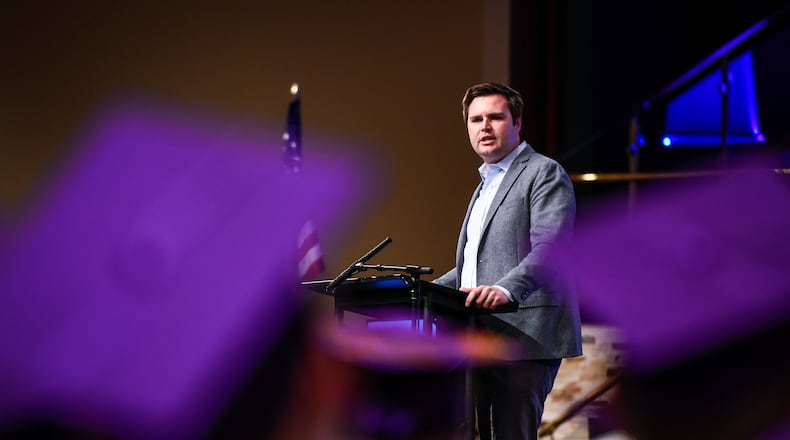 J.D. Vance offers his advice to the Middletown High School graduating class of 2017 during their commencement ceremony May 23. NICK GRAHAM/STAFF
