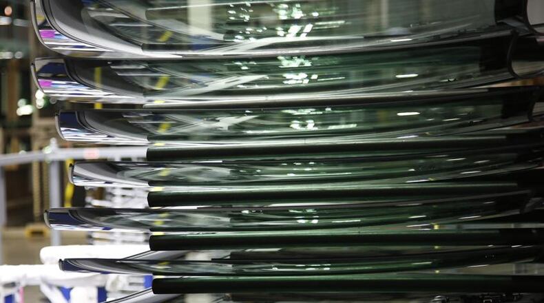 Stacked windshields at Fuyao Glass America in Moraine. TY GREENLEES/STAFF