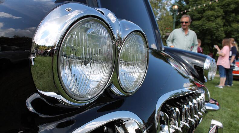 The front end of a beautiful black Chevrolet Corvette at the Concours at Carillon Park. Photo by Haylie Schlater