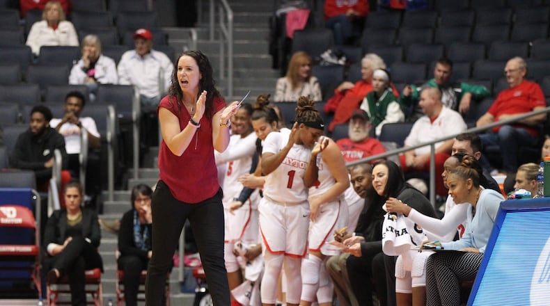 Dayton’s Shauna Green claps during a game against Indianapolis in an exhibition game on Thursday, Nov. 1, 2018, at UD Arena. David Jablonski/Staff