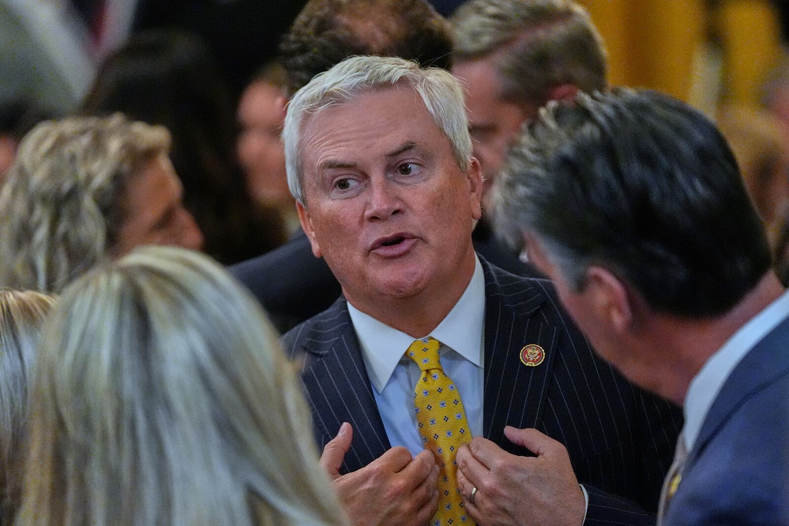 Rep. James Comer, R-Ky., arrives before President Donald Trump speaks at a reception for Republican members of Congress in the East Room of the White House, Tuesday, July 22, 2025, in Washington. (AP Photo/Julia Demaree Nikhinson)