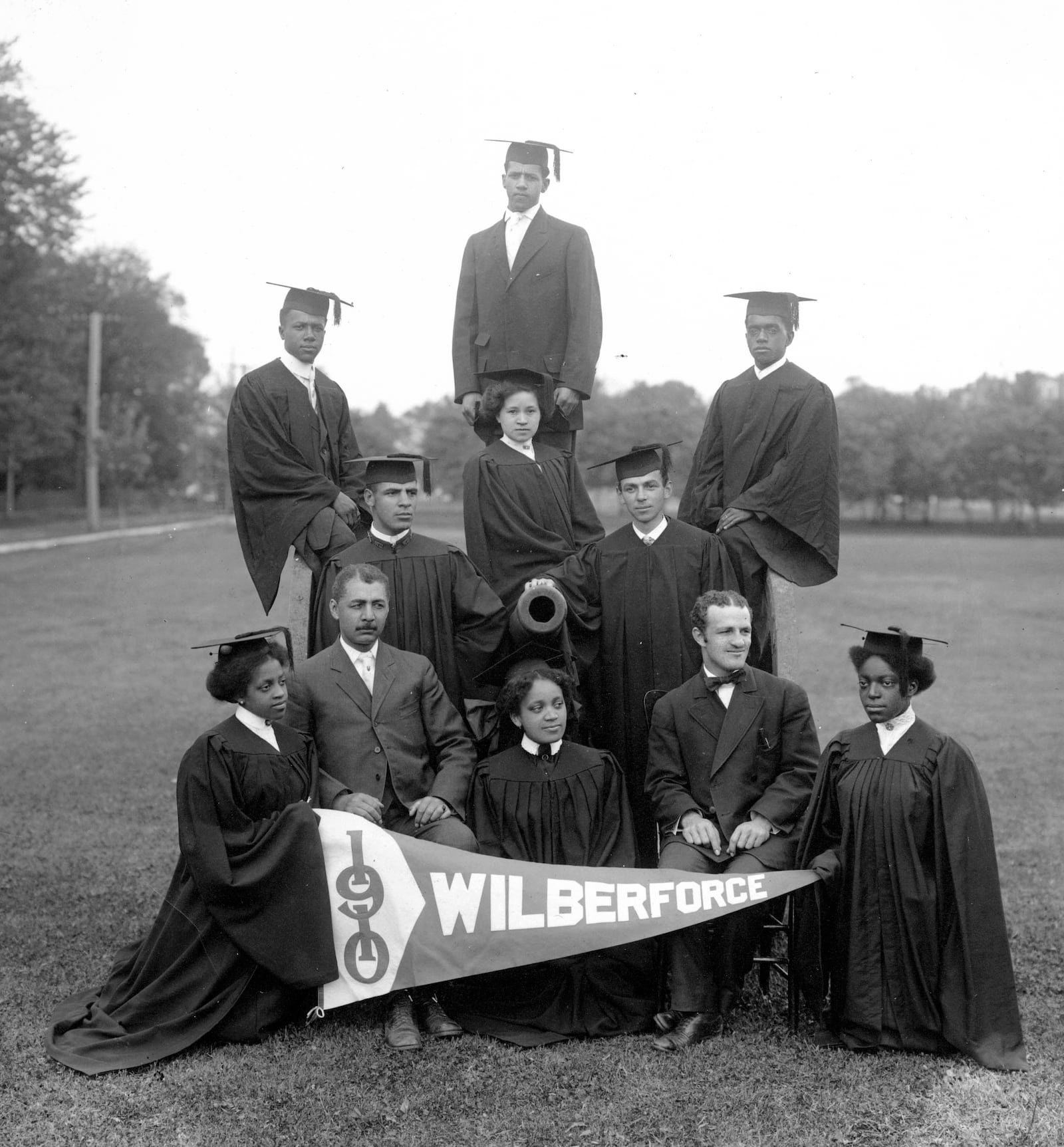 The roots of Central State University are entwined with Wilberforce University, the first private, historically African American college formed in the United States. Graduates pose for a photograph in 1910. Reprinted by permission of Central State University Archives, Wilberforce, OH.