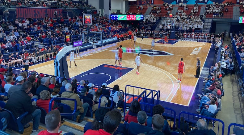 Duquesne's UPMC Cooper Fieldhouse on Jan. 15, 2022, during a game against Dayton. David Jablonski/Staff