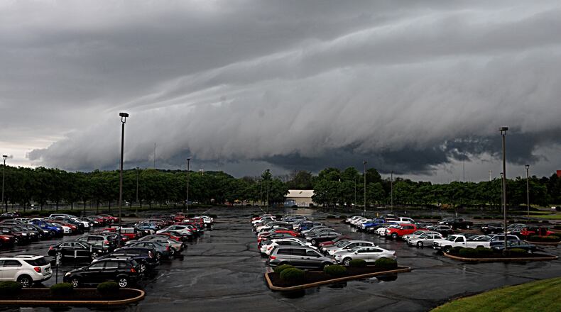 Shelf cloud forms and moves into the Dayton area. Marshall Gorby/Staff