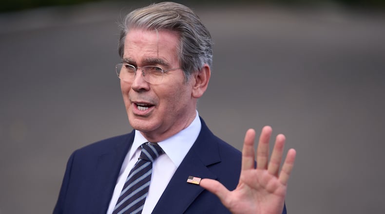 Treasury Secretary Scott Bessent speaks with reporters at the White House, Wednesday, Oct. 22, 2025, in Washington. (AP Photo/Evan Vucci)