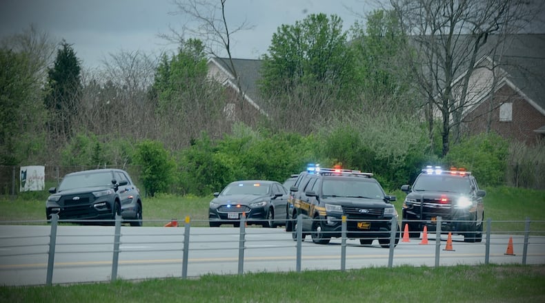 I-675 north was closed in Washington Twp. Tuesday, April 26, 2022, for a Montgomery County sheriff's deputy investigation. MARSHALL GORBY / STAFF