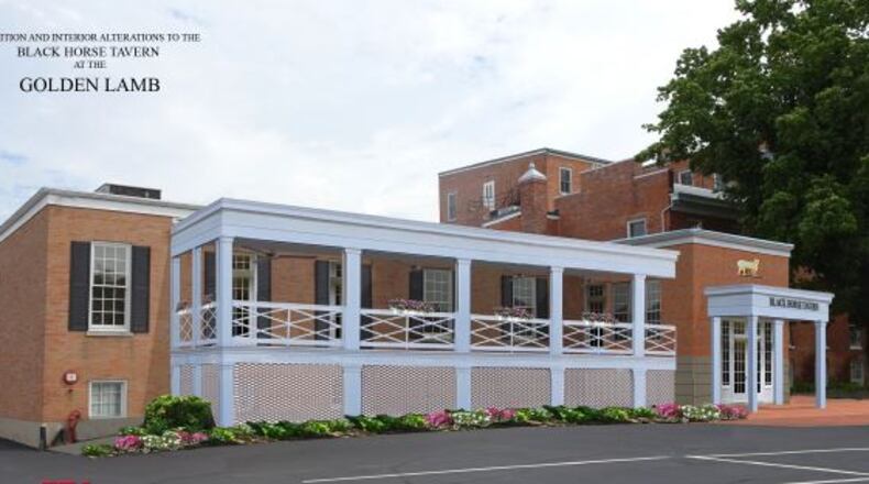 This a rendering of a change proposed to the side of the historic Golden Lamb Inn in Lebanon. A veranda, interior alterations and an exterior addition are proposed to the non-original 1964 portion of the Black Horse Inn part of the in downtown Lebanon.