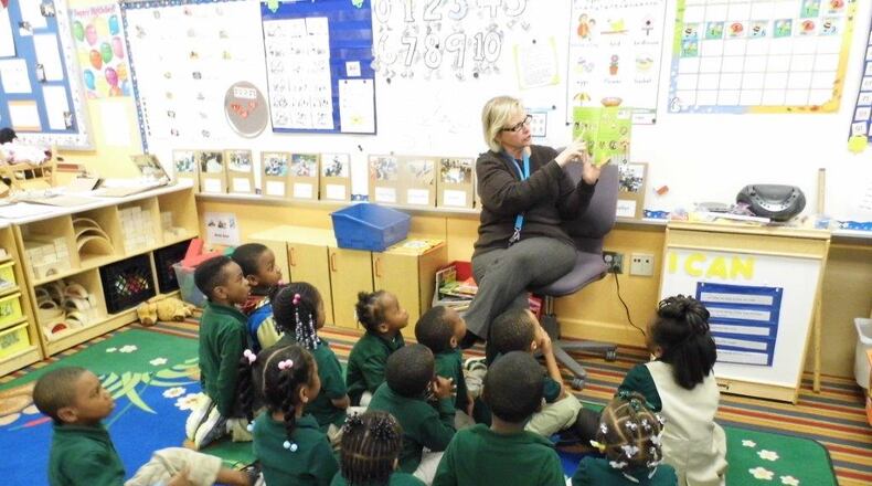 Patricia Timmons works with her preschool class at Dayton’s Westwood PreK-8 School. Dayton Public Schools’ preschool programs received the state’s highest rating of five stars. CONTRIBUTED PHOTO