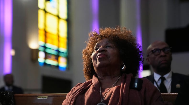 Jacqueline Jackson, the wife of the Rev. Jesse Jackson, attends his public visitation at Rainbow PUSH Coalition headquarters, Friday, Feb. 27, 2026, in Chicago. (AP Photo/Erin Hooley)