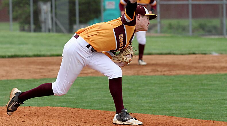 Ross pitcher Thomas House delivers a pitch to Eaton during their Division II sectional game at Ross on May 11. CONTRIBUTED PHOTO BY E.L. HUBBARD