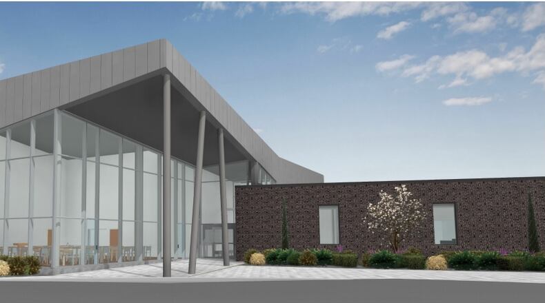 An outside view of the community room at the new Huber Heights branch of the Dayton Metro Library. Courtesy of Dayton Metro Library