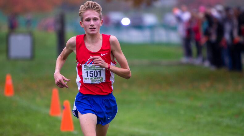 Carroll junior Jack Agnew won Division II regional meet Saturday in Troy and led the Patriots to the team title. Jeff Gilbert/CONTRIBUTED