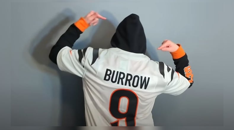 Erinn Lewis, a Bengals fan living in Kansas City, wrote with her husband a parody song about Cincinnati Bengals quarterback Joe Burrow. YOUTUBE/ERINN LEWIS