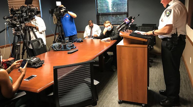 Butler Township Police Chief John Porter talks to the media about the officer involved shooting that happen Sunday, July 12, 2020. JIM NOELKER/STAFF