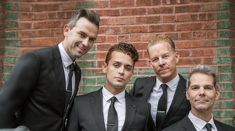 From left, Daniel Reichard, Michael Longoria, Christian Hoff and J. Robert Spencer are the Midtown Men, the stars from the original Broadway cast of “Jersey Boys,” who will offer an array of 1960s and holiday hits Sunday, Dec. 1, at the Schuster Center. CONTRIBUTED