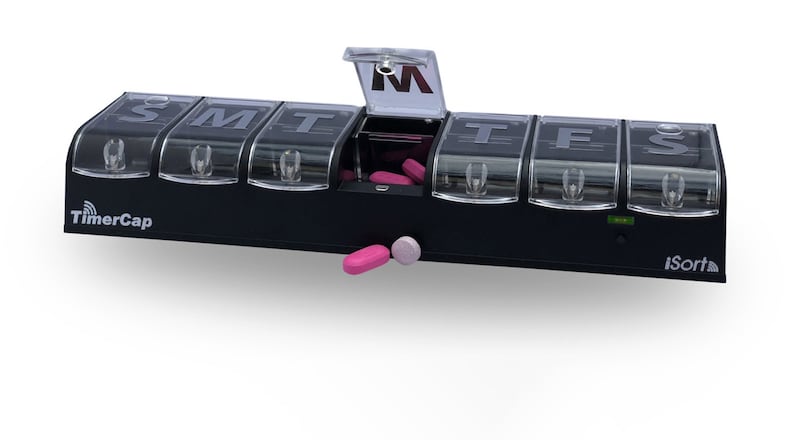 The iSort is a new TimerCap Bluetooth enabled seven-day pill box that sends reminders to an app on a mobile device reminding patients and caregivers when to take the medication or even when a dosage has been missed. (Handout/TNS)