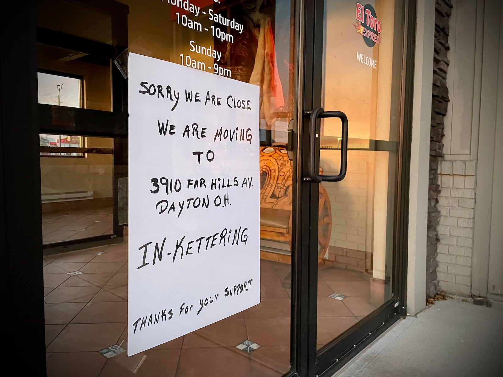 El Toro Express, located at 21 N. Springboro Pike in Miamisburg near the Dayton Mall, has closed its doors. The restaurant plans to relocate to 3910 Far Hills Ave. in Kettering. NATALIE JONES/STAFF