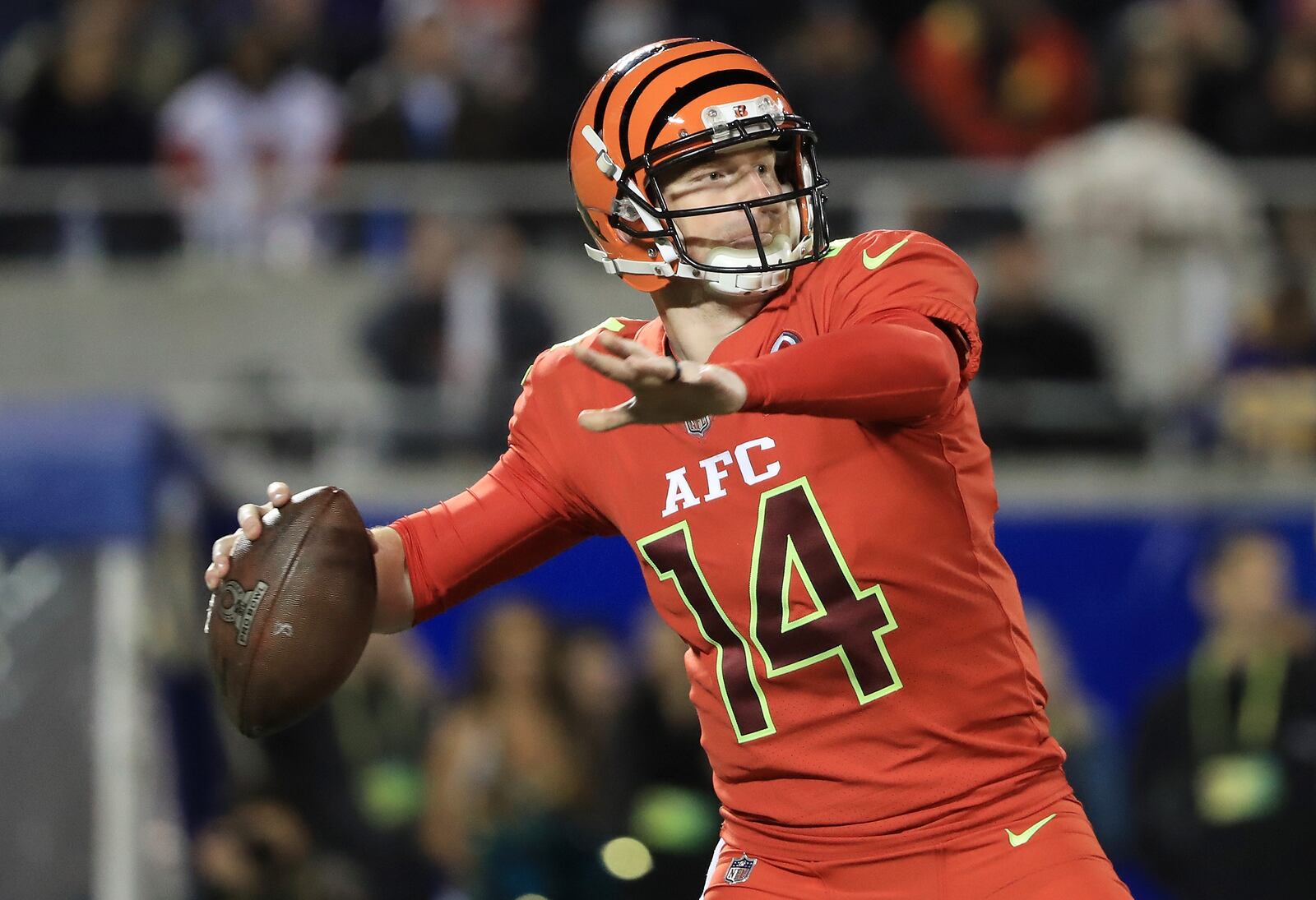 ORLANDO, FL - JANUARY 29: Andy Dalton of the AFC looks to pass in the first half against the NFC during the NFL Pro Bowl at the Orlando Citrus Bowl on January 29, 2017 in Orlando, Florida. (Photo by Sam Greenwood/Getty Images)