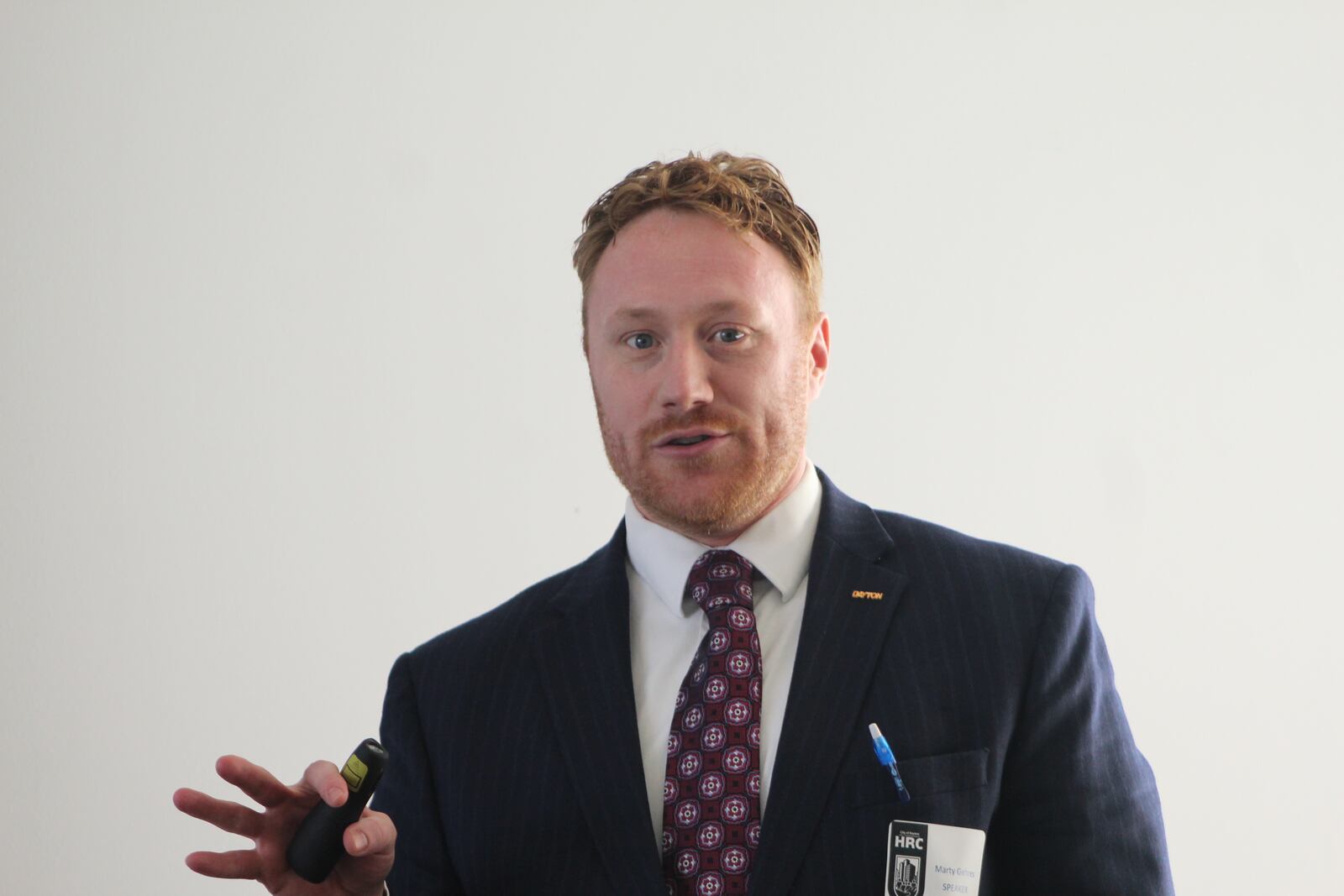 Dayton Clerk of Court Marty Gehres discusses proposed source of income protection language at a fair housing symposium on Oct. 27, 2022. CORNELIUS FROLIK / STAFF