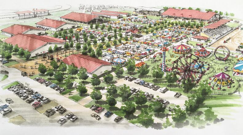 Plans unveiled this summer for the new Montgomery County Fairgrounds site in Jefferson Twp. call for three air-conditioned and heated buildings to keep and attract year-round events. SUBMITTED BY MONTGOMERY COUNTY AGRICULTUREAL SOCIETY