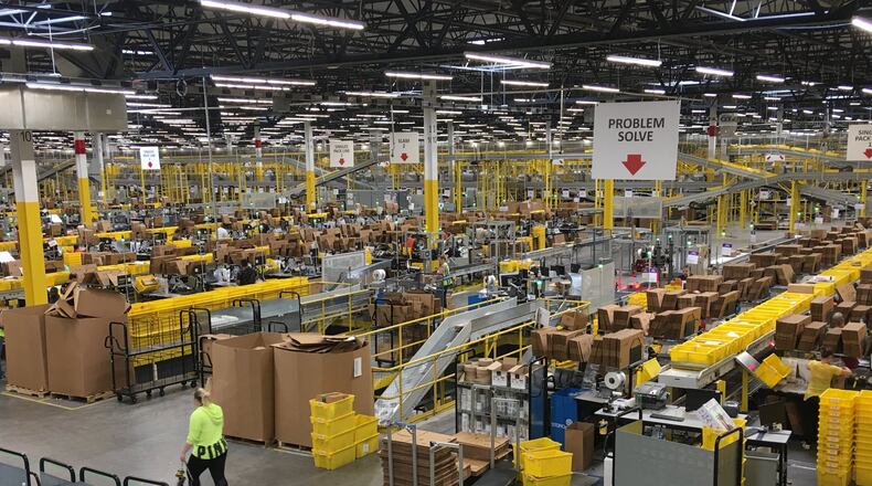 Third-party sellers on Amazon could be impacted by a Supreme Court ruling opens the door to states taxing online sales from out-of-state companies. Pictured is Amazon’s fulfillment center in Etna. KARA DRISCOLL/STAFF