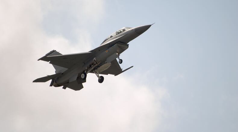 An F-16 jet coming in for a landing. FILE
