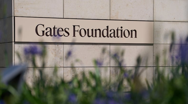 FILE - The Gates Foundation campus sign is seen April 30, 2025, in Seattle. (AP Photo/Lindsey Wasson, File)