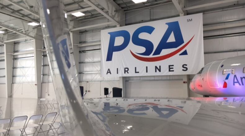Dayton-based regional air carrier PSA Airlines's hangar at Dayton International Airport. THOMAS GNAU/STAFF
