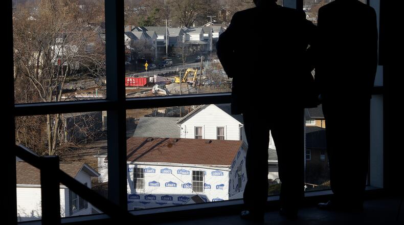 Looking out from the fifth floor of the Dayton Children's Hospital specialty care center you can see the start of the Dayton Children's construction housing project.  MARSHALL GORBY\STAFF