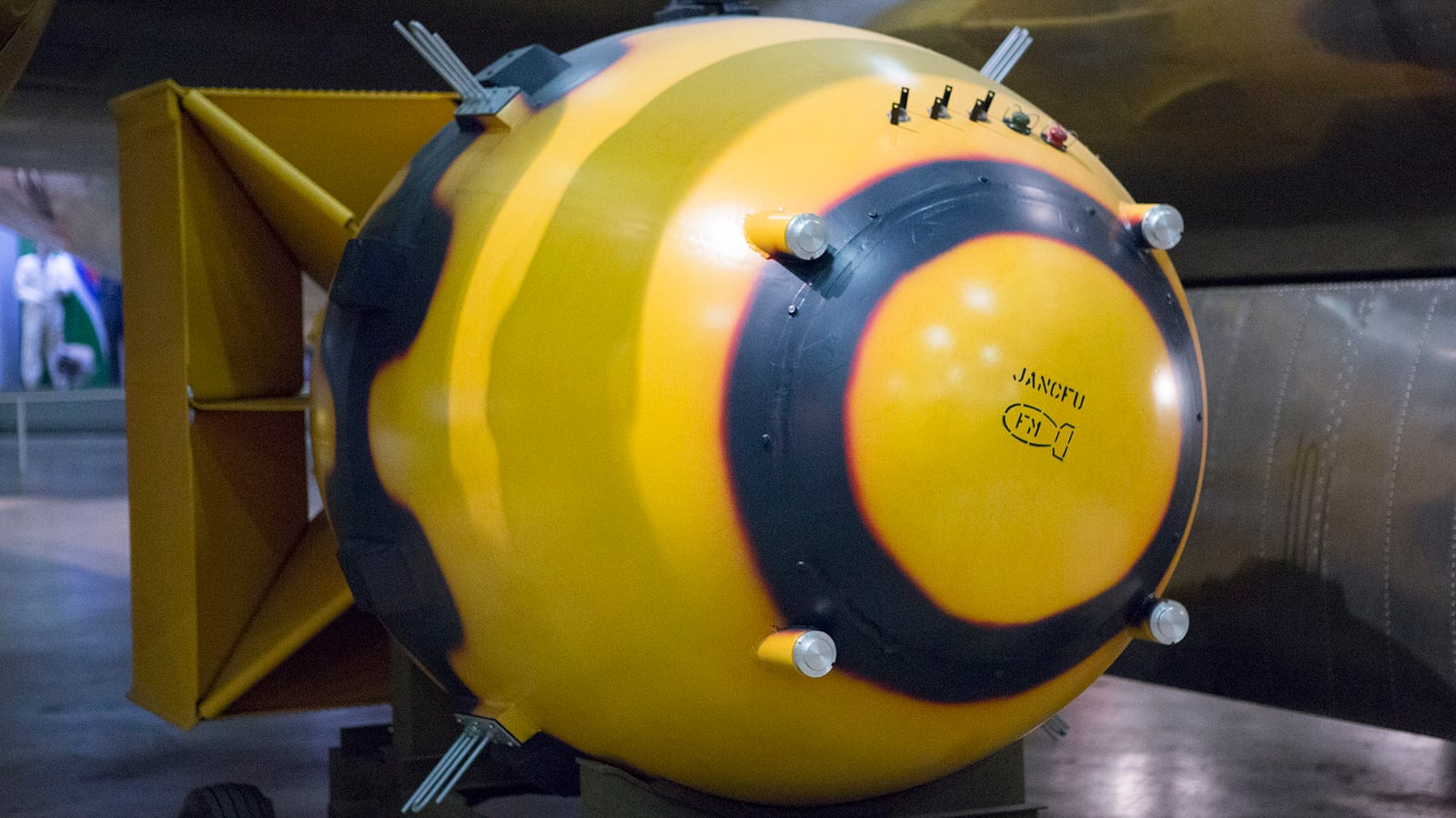 A "Fat Man" bomb was dropped over Nagasaki, Japan, on Aug. 9, 1945, near the end of World War II. Released by the B-29 Bockscar, the 10,000-pound weapon was detonated at an altitude of approximately 1,800 feet over the city. The bomb had an explosive force (yield) of about 20,000 tons of TNT, about the same as the bomb dropped on Hiroshima. Because of Nagasaki's hilly terrain, however, the damage was somewhat less extensive than of the relatively flat Hiroshima..  TY GREENLEES / STAFF