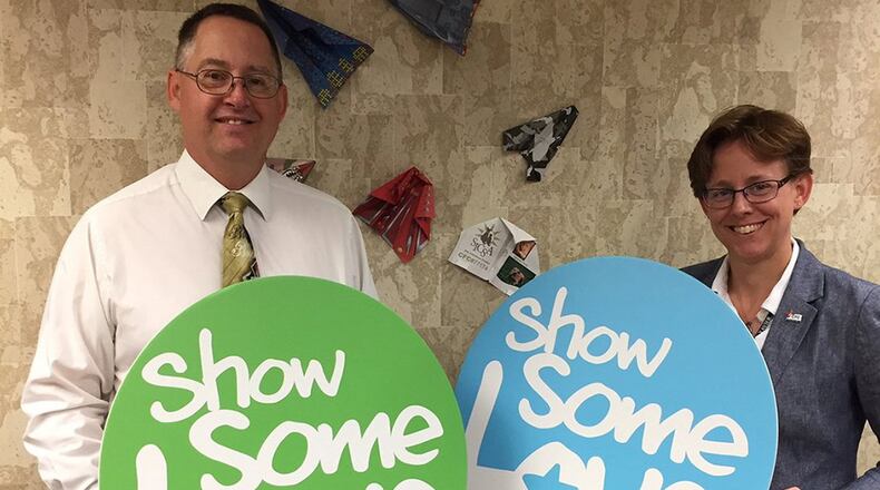 Jeff Leonard (left), a systems safety engineer, Materials and Manufacturing Directorate, Air Force Research Laboratory, and Victoria Russell, a contract specialist in the Mobility Directorate, Air Force Life Cycle Management Center, are serving as loaned executives for the 2019 Ohio Combined Federal Campaign, Dayton District, at Wright-Patterson Air Force Base and throughout a 9-county area. (Skywrighter photo/Amy Rollins)