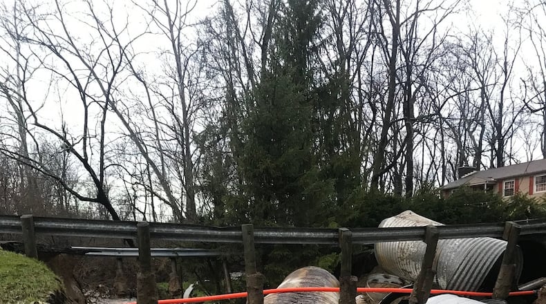 A culvert bridge was washed out and a section of North Belleview Drive collapsed early Friday in Bellbrook.