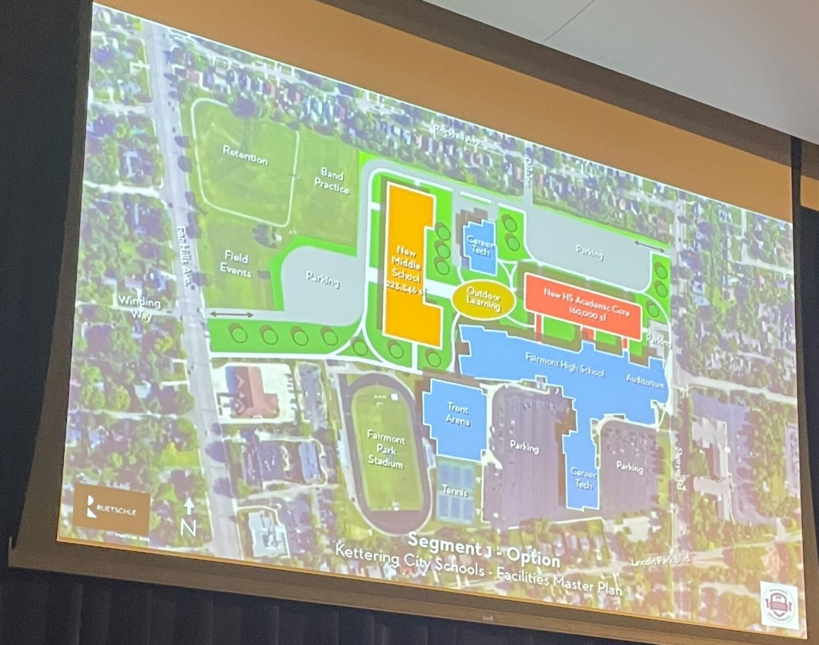 A new middle school is proposed on the Fairmont High School campus, with a new academic portion of the building for the high school between Far Hills Avenue and Shroyer Road in Kettering. JEN BALDUF/STAFF