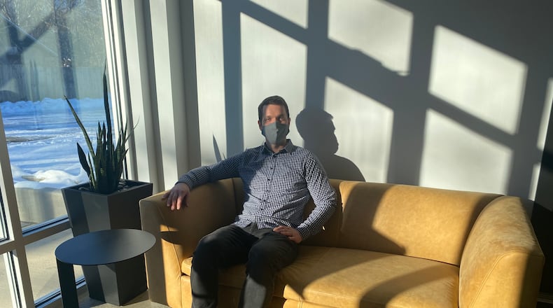 Mark Obstalecki shows the new coworking space, Coactive Yellow Springs, that he owns in Yellow Springs. EILEEN McCLORY STAFF