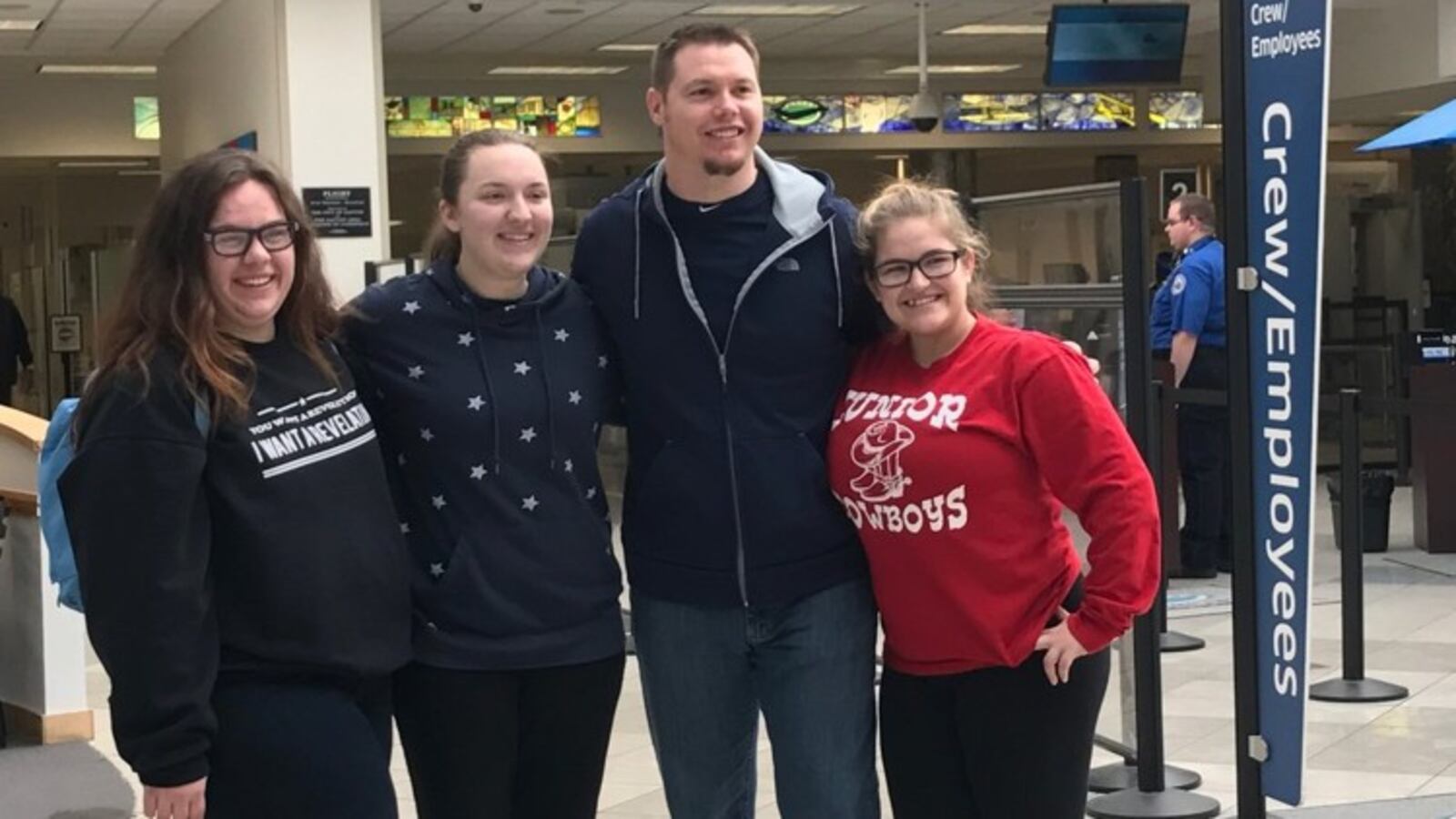 Students and Springfield government teacher Zach Raines are shown at James M. Cox Dayton International Airport before heading to Washington D.C. Thursday for the presidential inauguration. Contributed photo