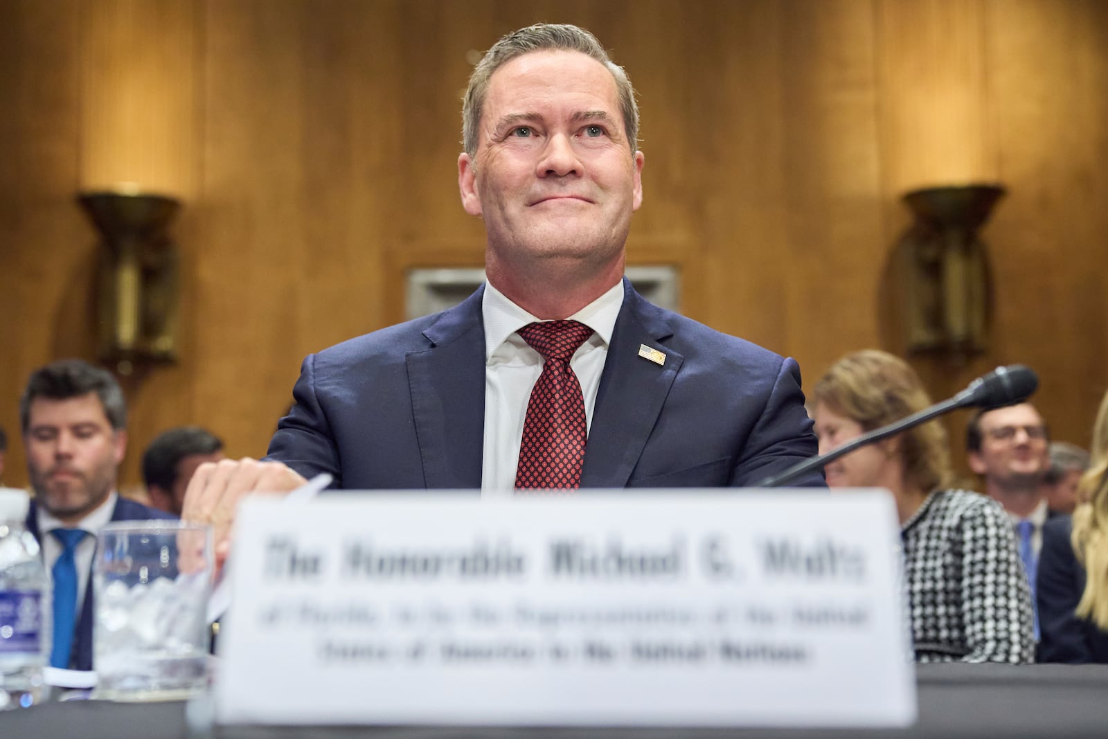 Former White House National Security Adviser Michael Waltz, nominee for U.S. Representative to the United Nations, attends a Senate Foreign Relations Committee nomination hearing, Tuesday, July 15, 2025, on Capitol Hill in Washington. (AP Photo/Jacquelyn Martin)
